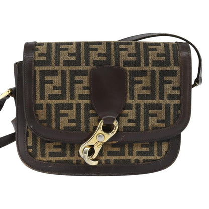 Fendi FENDI Zucca Canvas Shoulder Bag Black Brown Authentic 150285