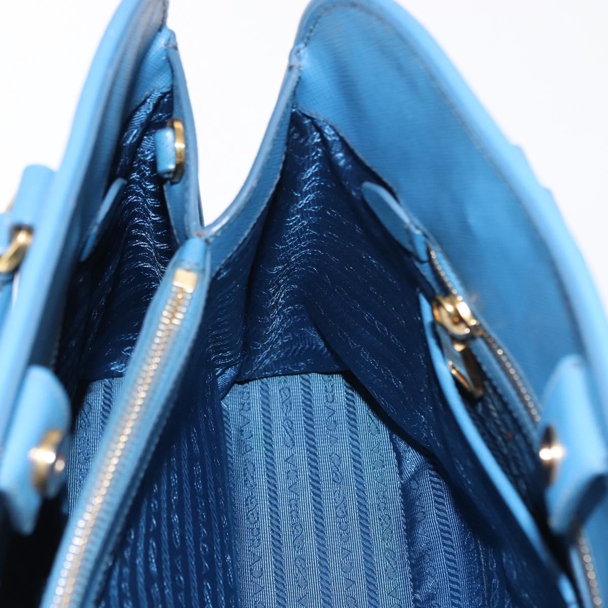 Prada PRADA Hand Bag Safiano leather Blue Gold Authentic fm4916