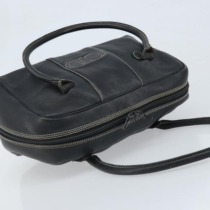 Dior Christian Dior Hand Bag Leather Black Gold Authentic ep13686