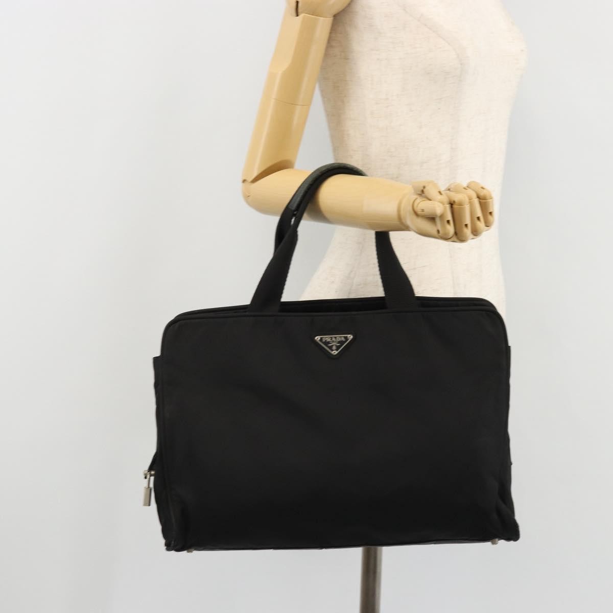 Prada PRADA Hand Bag Nylon Black Silver Authentic 175692