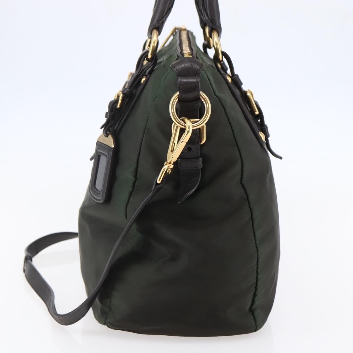 Prada PRADA Hand Bag Nylon 2way Khaki Gold Authentic 148290