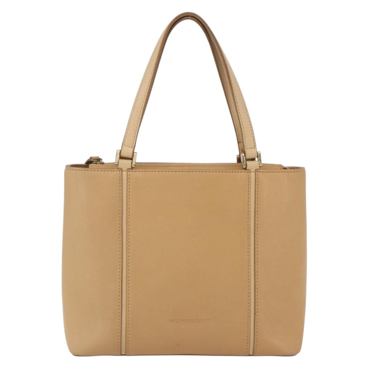 Burberry BURBERRY Hand Bag Leather Beige Gold Authentic 165049