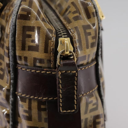 Fendi FENDI Zucchino Canvas Hand Bag Brown Gold Authentic bs21516
