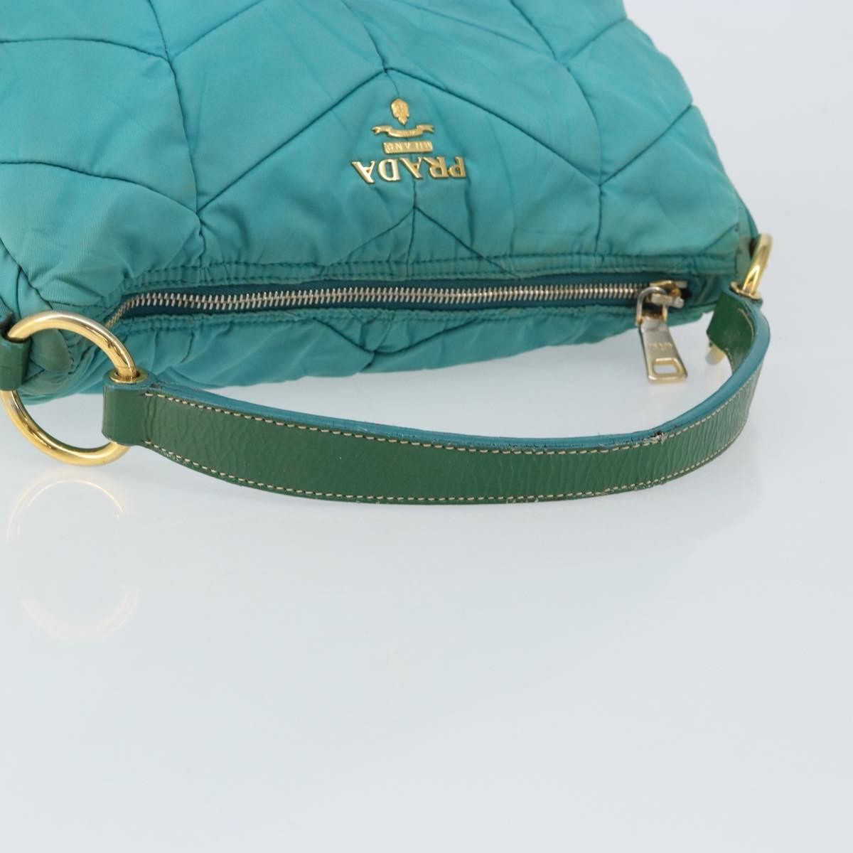 Prada PRADA Shoulder Bag Nylon Turquoise Blue Gold Authentic 148398