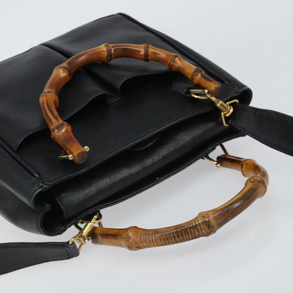 Gucci GUCCI Bamboo Hand Bag Leather 2way Black Gold 000 2122 0316 Authentic 160580