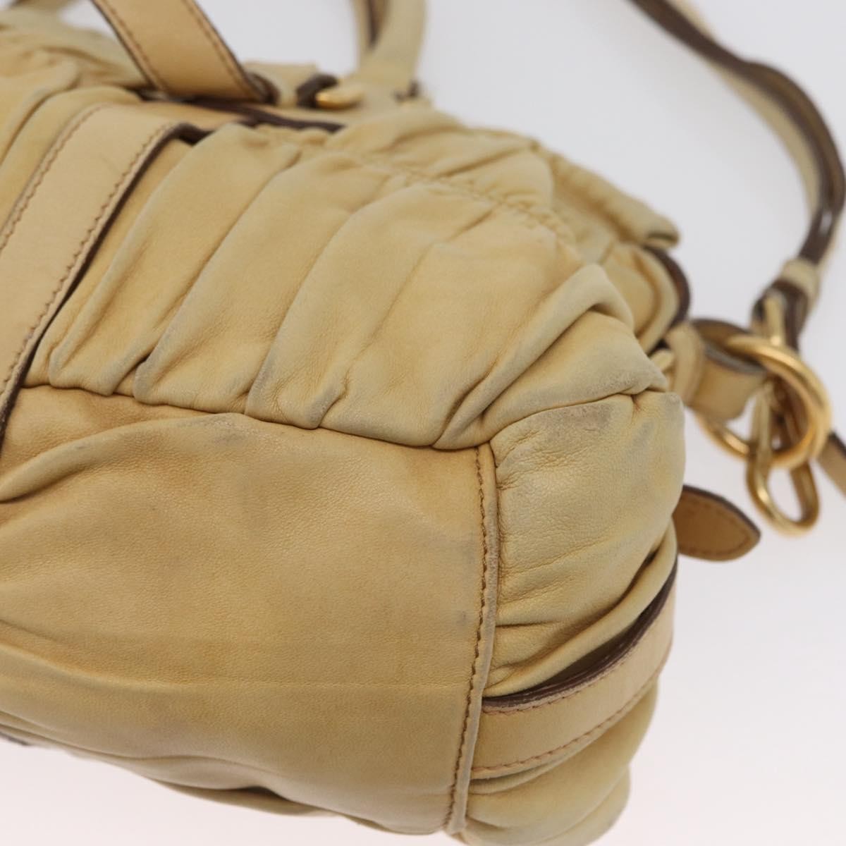 Prada PRADA Hand Bag Leather 2way Ivory Gold Authentic 173213
