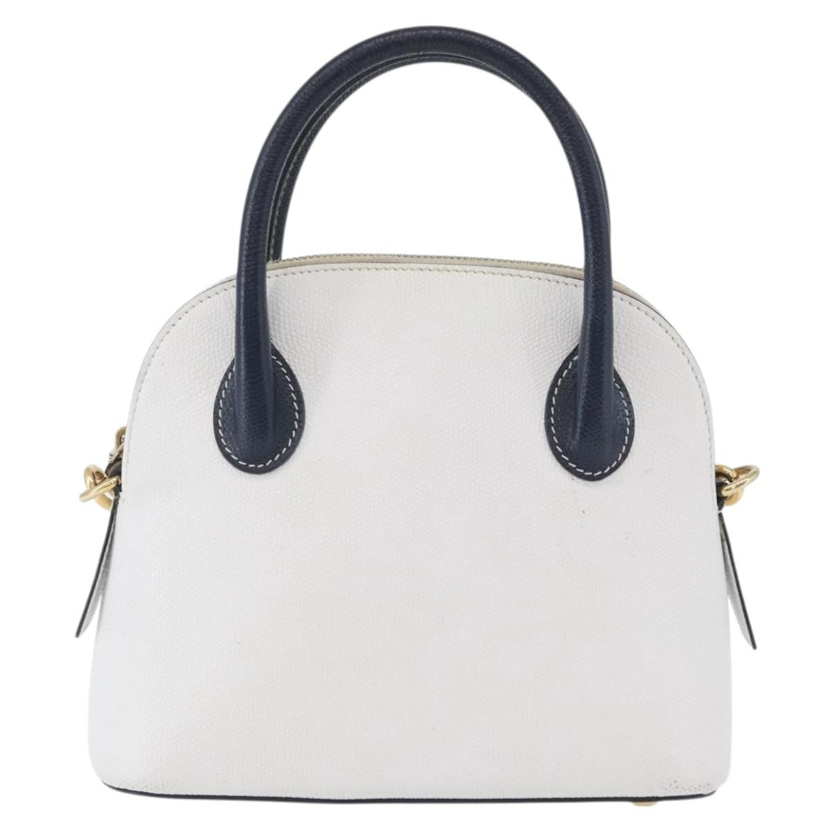 Celine CELINE Hand Bag Leather 2way White Gold Authentic BA10567