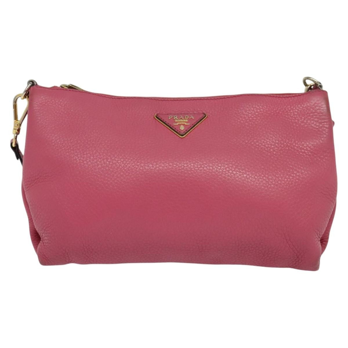 Prada PRADA Shoulder Bag Leather Pink Gold Authentic BD1620