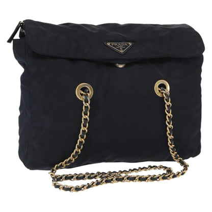 Prada PRADA Chain Shoulder Bag Nylon Navy Gold Authentic ka893