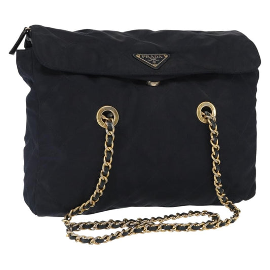 Prada PRADA Chain Shoulder Bag Nylon Navy Gold Authentic ka893