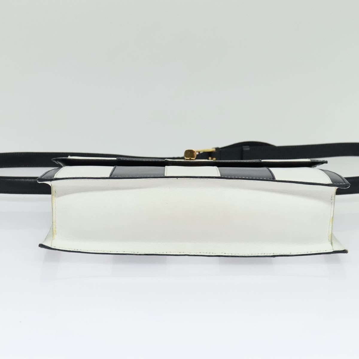 Celine CELINE Shoulder Bag Leather White Navy gold Authentic 127598