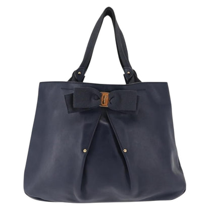 Salvatore Ferragamo Salvatore Ferragamo Vala Tote Bag Leather Navy Gold Authentic 145957