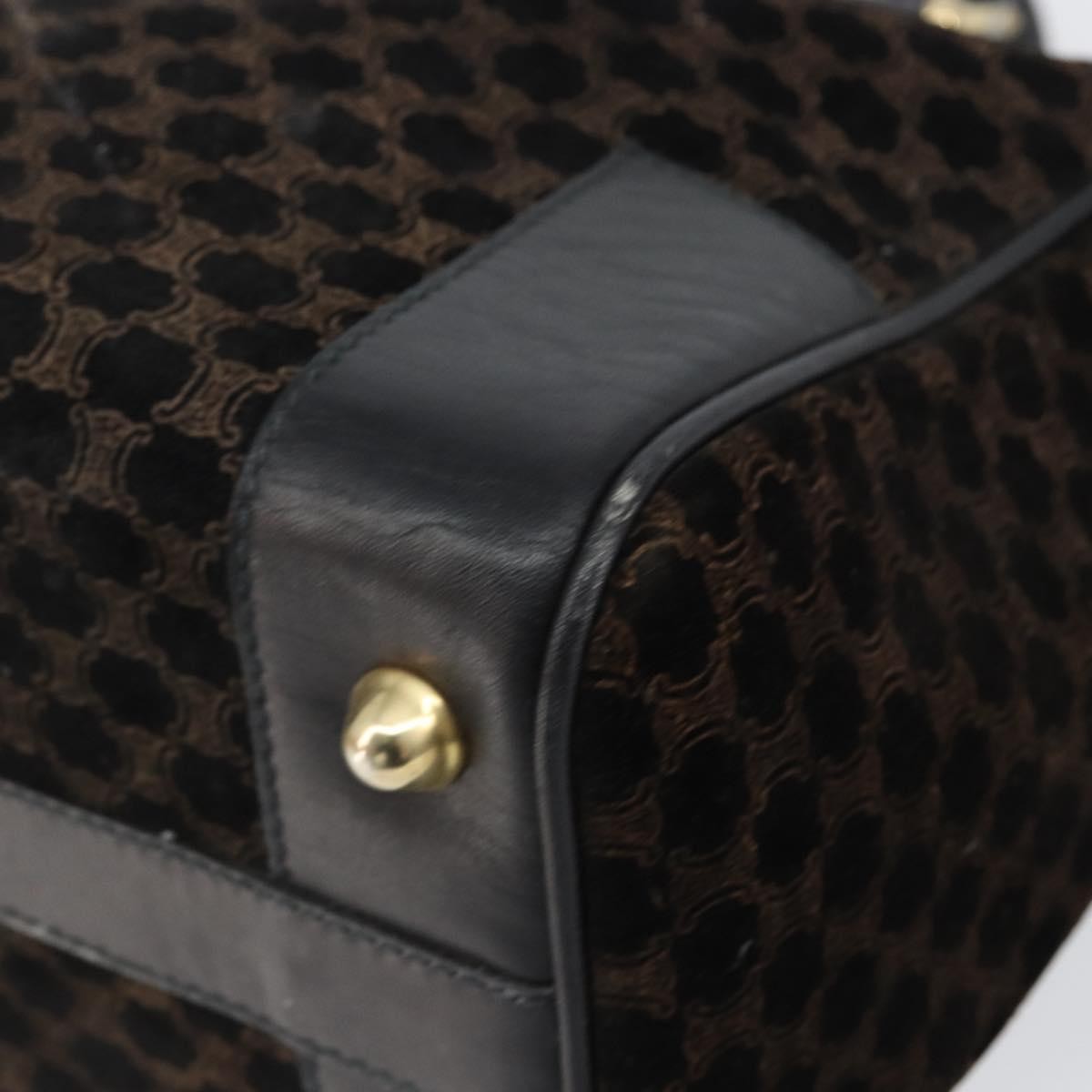 Celine CELINE Macadam Canvas Hand Bag Suede Black Gold Authentic ep11623