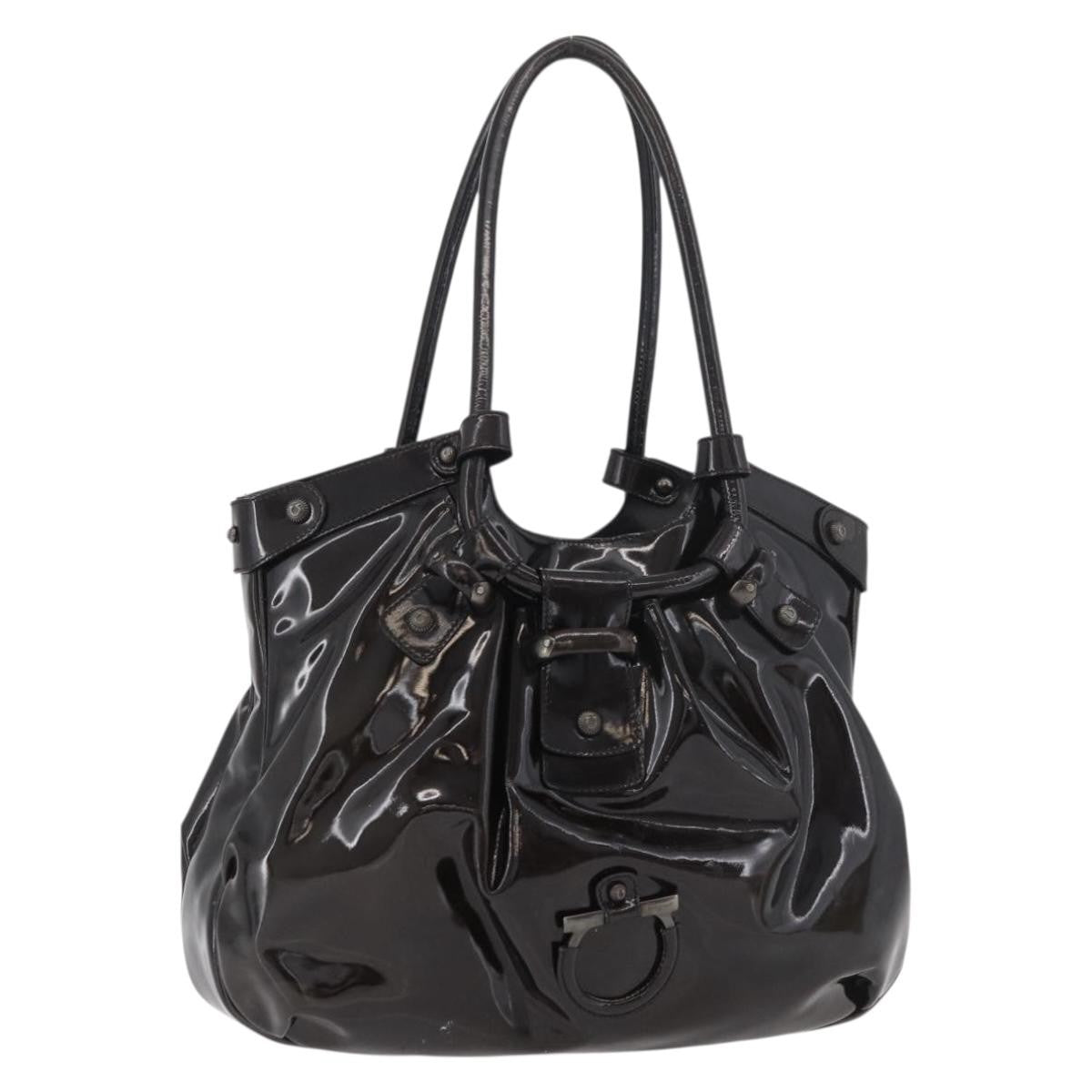 Salvatore Ferragamo Salvatore Ferragamo Gancini Hand Bag Patent leather Dark Brown Authentic bs35239