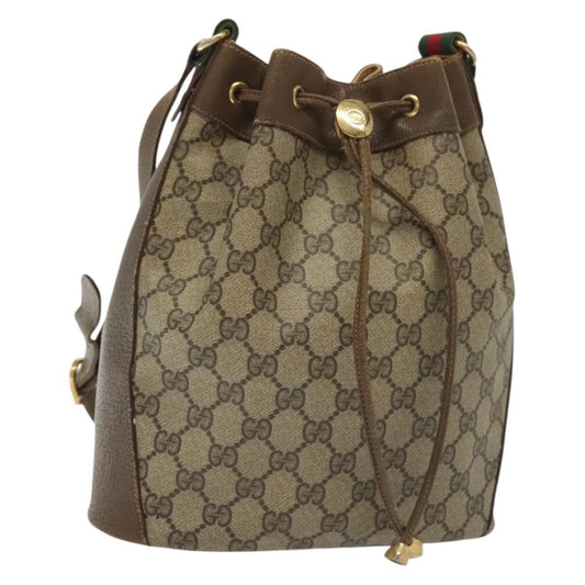 Gucci GUCCI GG Supreme Web Sherry Line Bag PVC Beige Gold 72 02 034 Authentic 140637