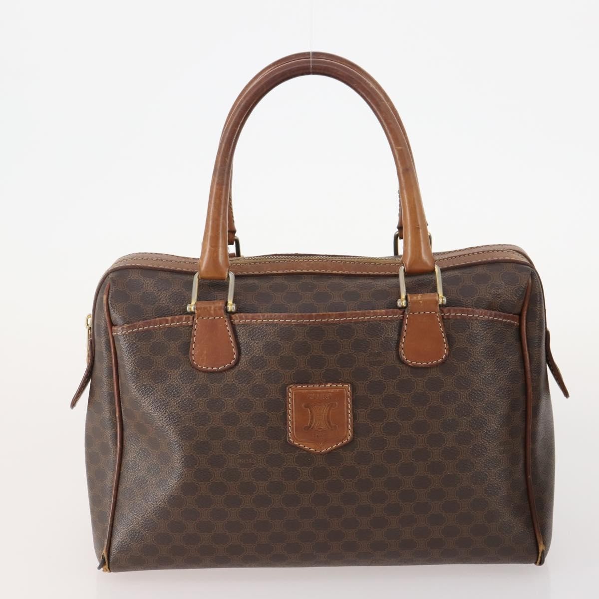Celine CELINE Macadam Canvas Hand Bag PVC Leather 2 Set Brown Navy Authentic bs34088