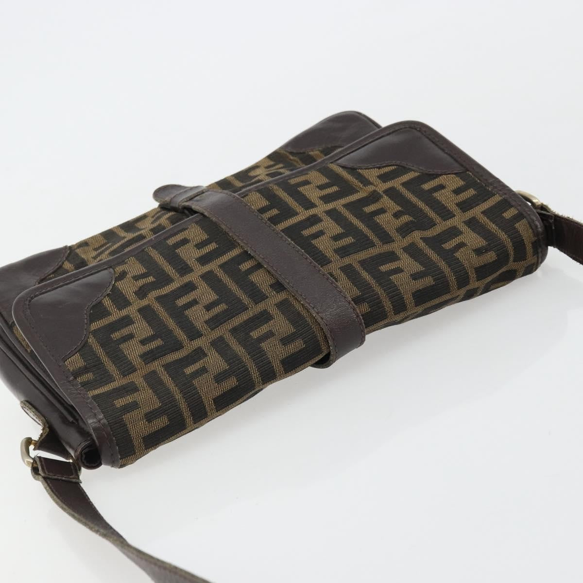 Fendi FENDI Zucca Canvas Shoulder Bag Black Brown Authentic YKZ1111