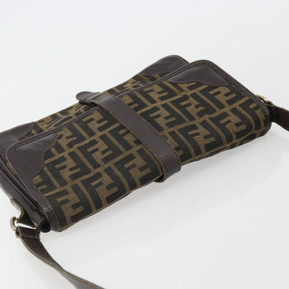 Fendi FENDI Zucca Canvas Shoulder Bag Black Brown Authentic YKZ1111