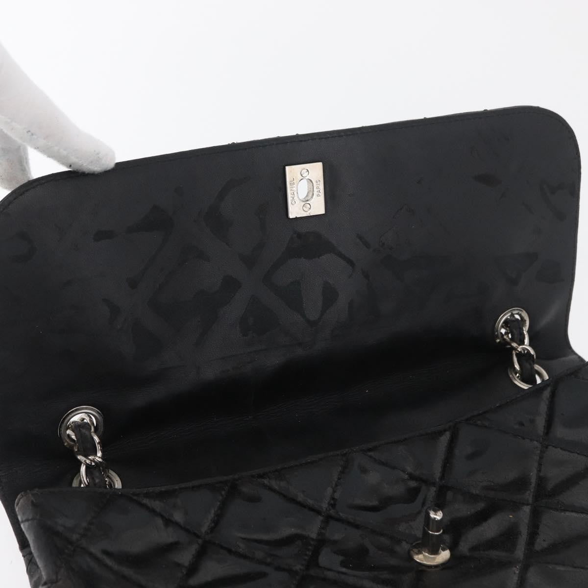 Chanel CHANEL Matelasse Chain Shoulder Bag Patent leather Black Silver CC Authentic 158095