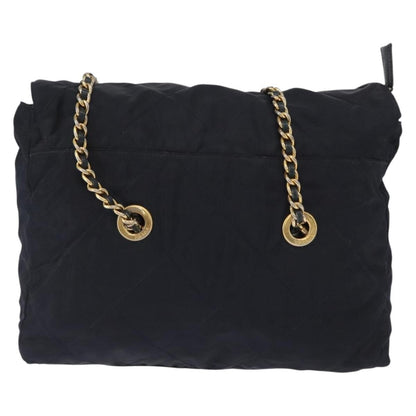 Prada PRADA Chain Shoulder Bag Nylon Navy Gold Authentic ka893