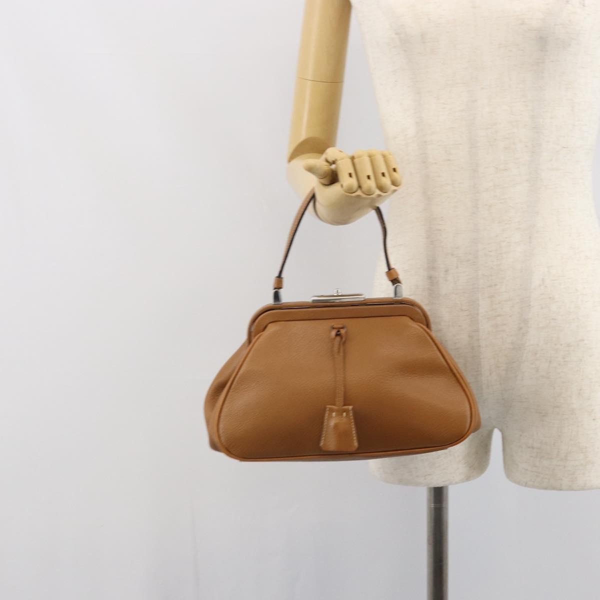 Prada PRADA Hand Bag Leather Brown Silver Authentic yk19954