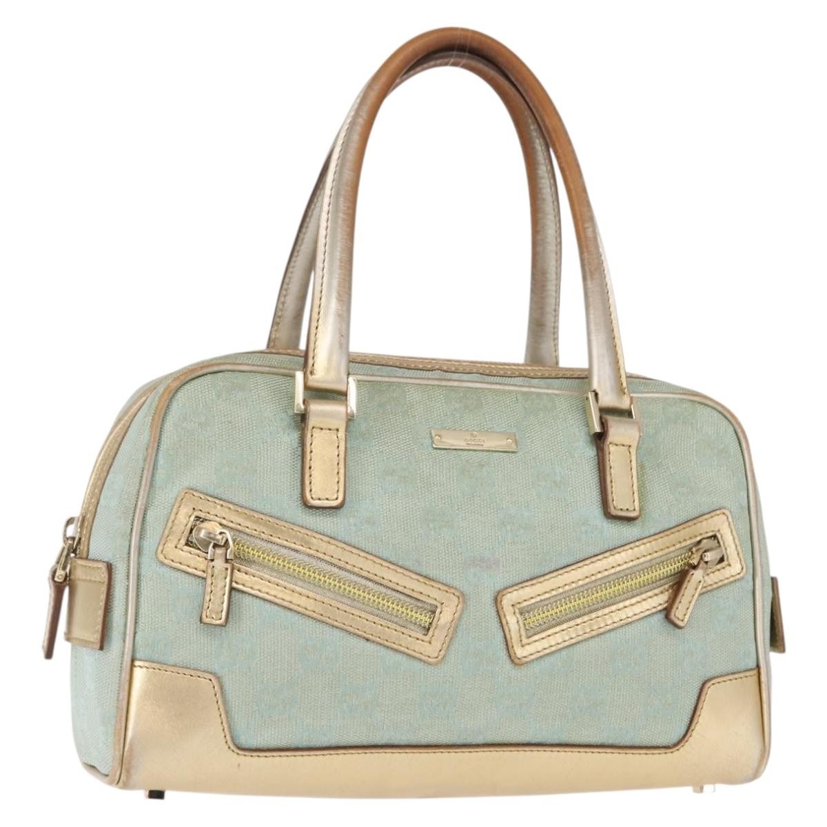 Gucci GUCCI GG Canvas Hand Bag Peppermint Gold 000 0852 Authentic 146975