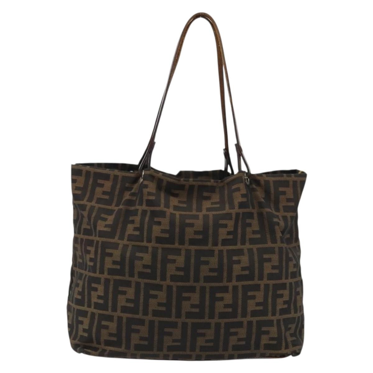 Fendi FENDI Zucca Canvas Tote Bag Brown Black Authentic 175192
