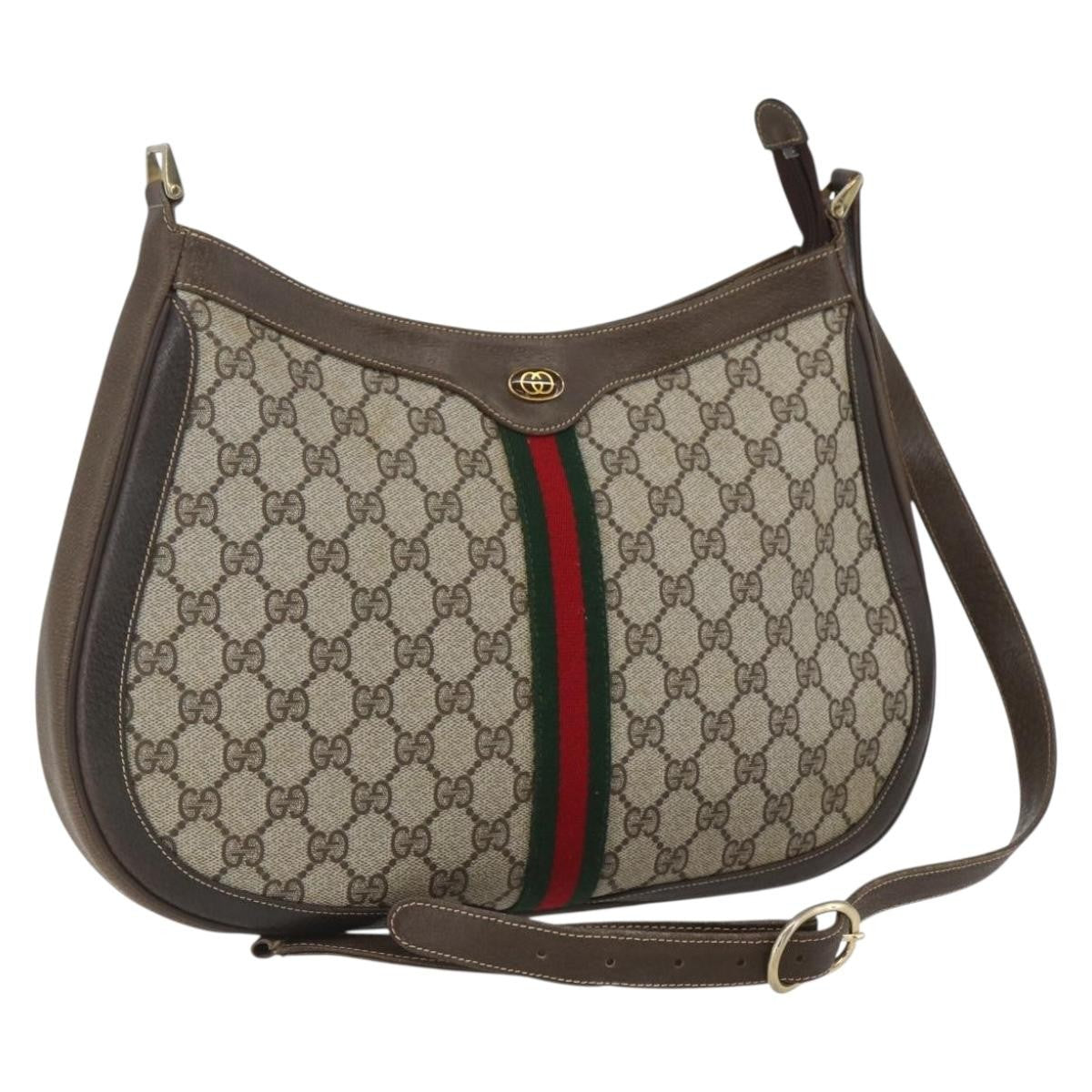 Gucci GUCCI GG Supreme Web Sherry Line Bag PVC Beige Gold 72 001 4467 Authentic 165194