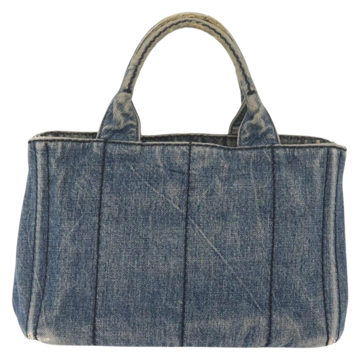 Prada PRADA Canapa PM Hand Bag Denim Blue Gold Authentic bs34435