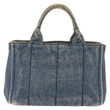 Prada PRADA Canapa PM Hand Bag Denim Blue Gold Authentic bs34435