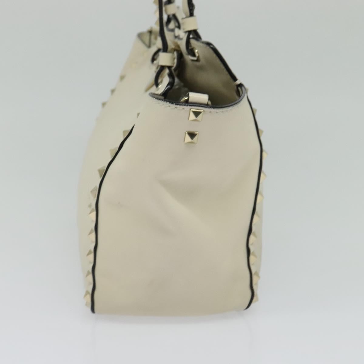 Valentino VALENTINO Studs Tote Bag Leather White Gold Authentic BA3903