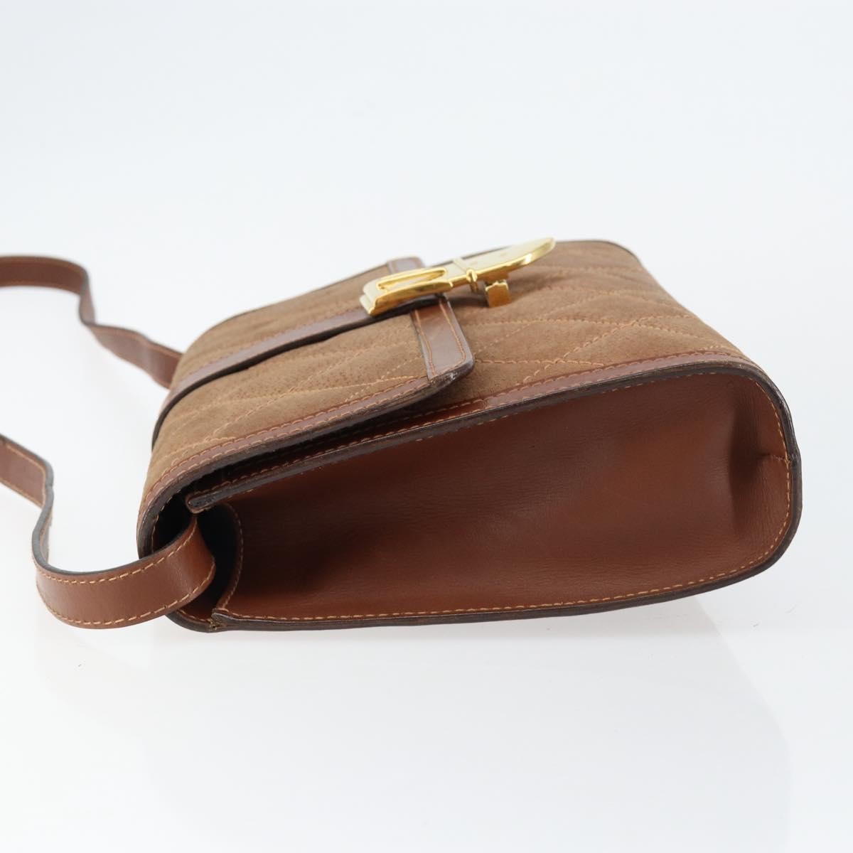Gucci GUCCI Shoulder Bag Suede Leather Brown Gold Authentic 146416