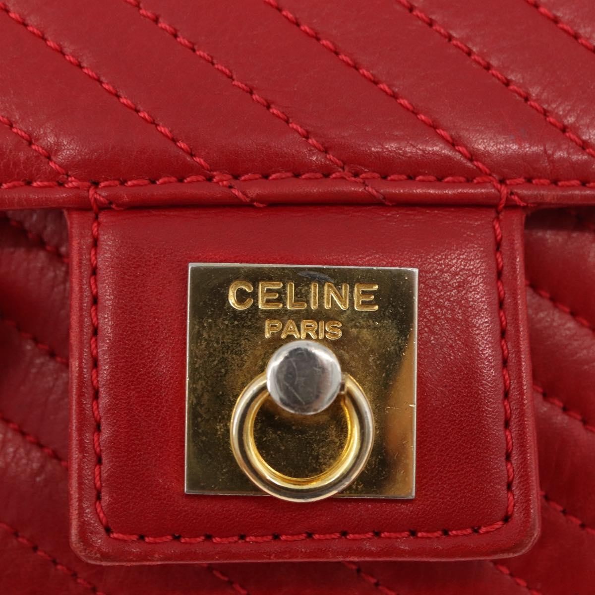 Celine CELINE Chain Shoulder Bag Leather 2way Red Gold Authentic BA13005