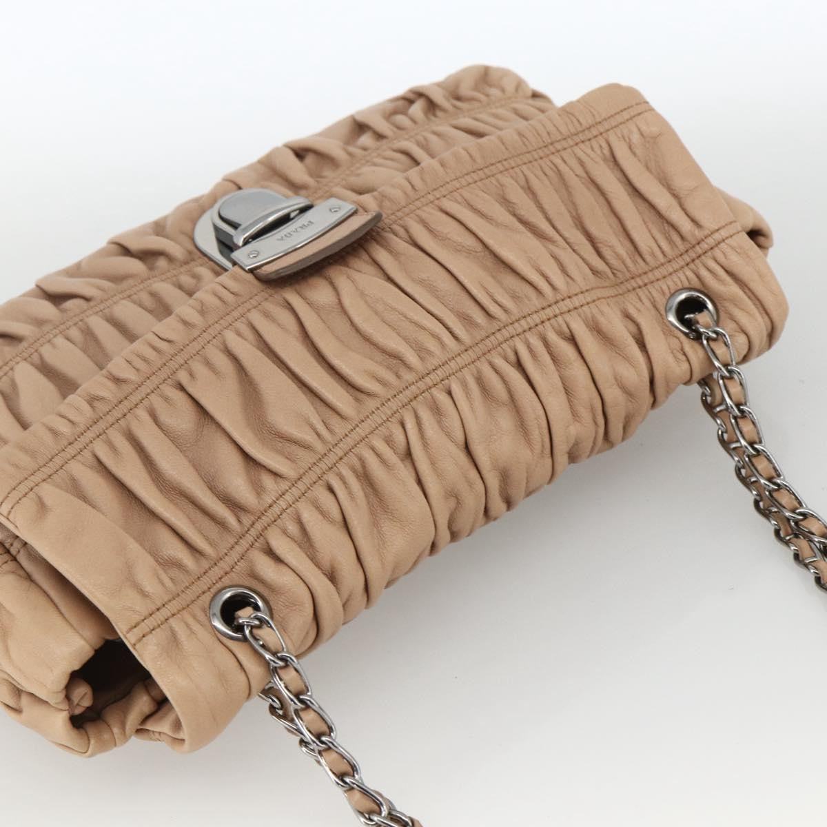 Prada PRADA Chain Shoulder Bag Leather Beige Silver Authentic BSZ397