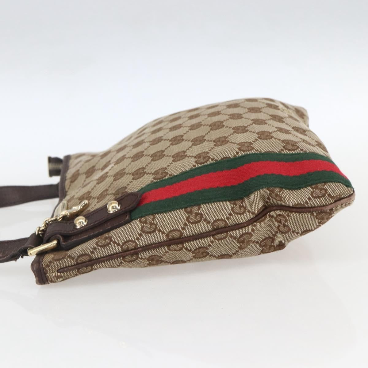 Gucci GUCCI GG Canvas Web Sherry Line Shoulder Bag Beige Gold 144388 Authentic hk3291