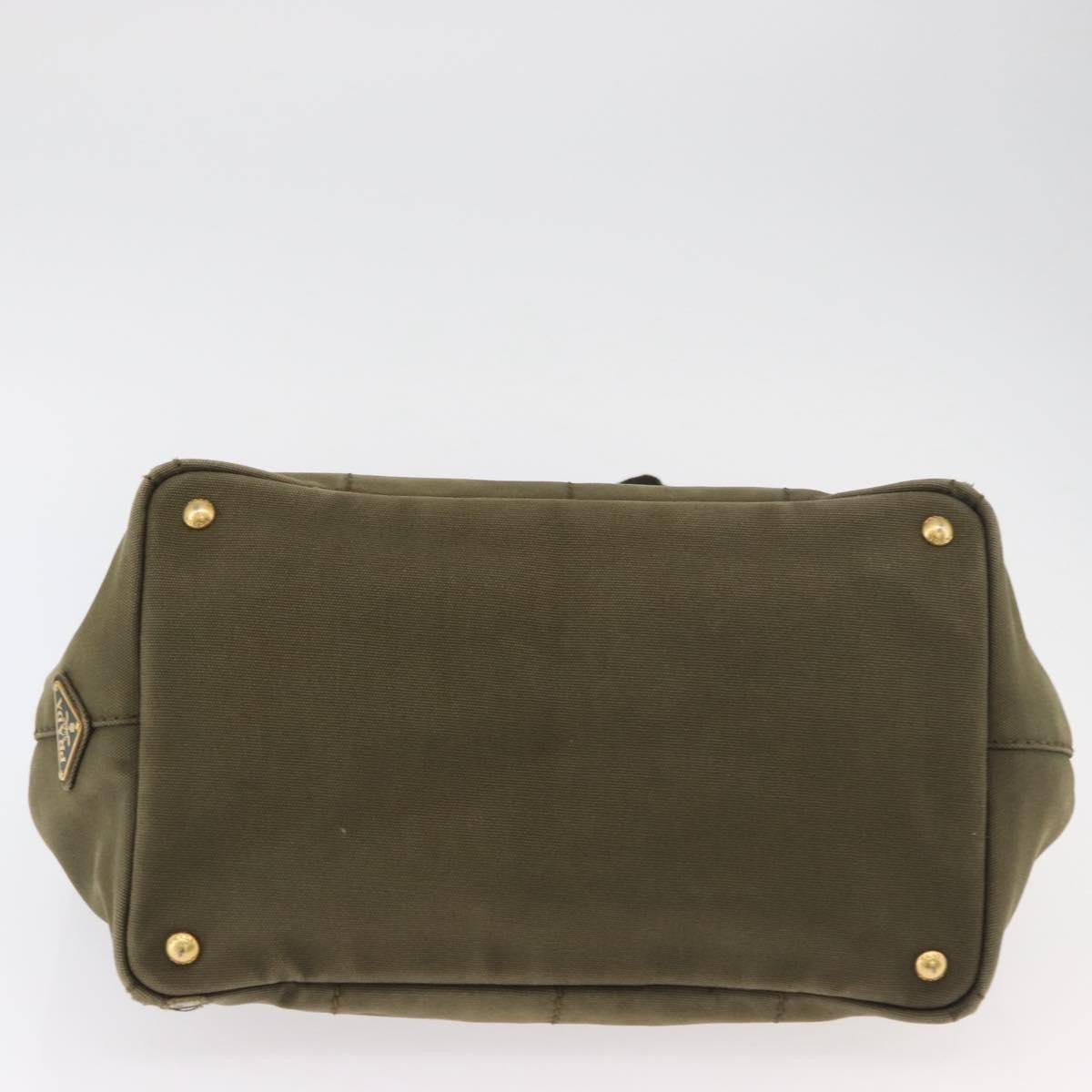 Prada PRADA Canapa MM Hand Bag Canvas 2way Khaki Gold Authentic ti3829