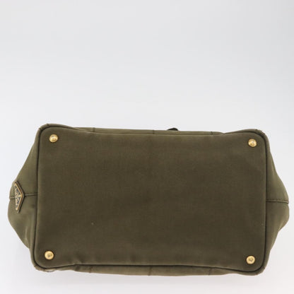 Prada PRADA Canapa MM Hand Bag Canvas 2way Khaki Gold Authentic ti3829