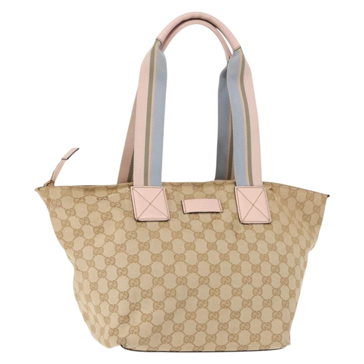 Gucci GUCCI GG Canvas Sherry Line Tote Bag Beige Pink 131230 Authentic 152017
