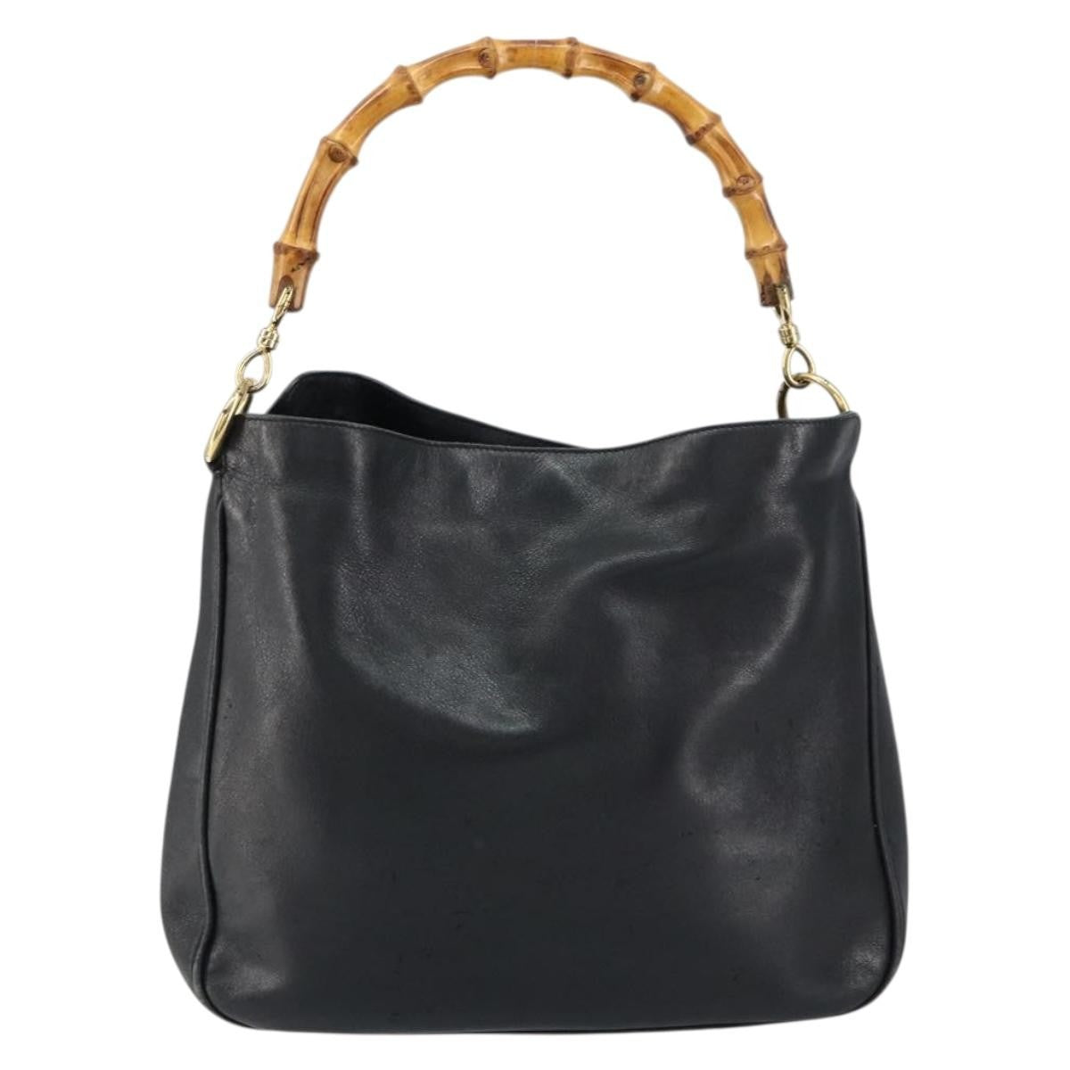 Gucci GUCCI Bamboo Hand Bag Leather Black Gold 001 0166 1638 Authentic 150344
