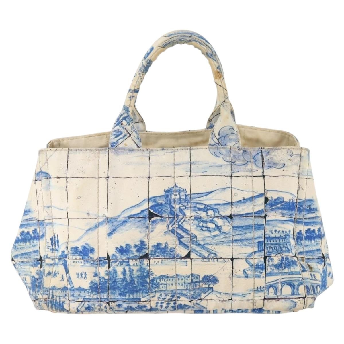 Prada PRADA Canapa GM Hand Bag Canvas Ivory Gold Authentic YKZ040