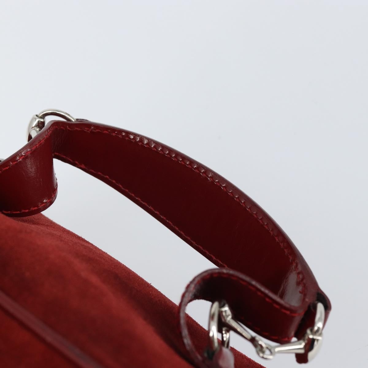 Gucci GUCCI Horsebit Vanity Bag Hand Bag Suede Red Gold 032 1705 0141 Authentic yk19984