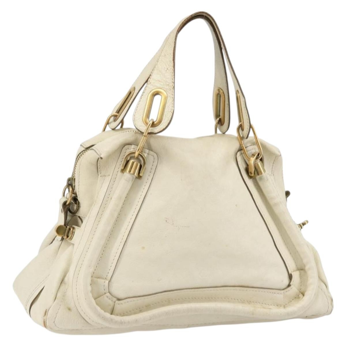 Chloé Chloé Chloe Paraty Hand Bag Leather White Gold Authentic 177544