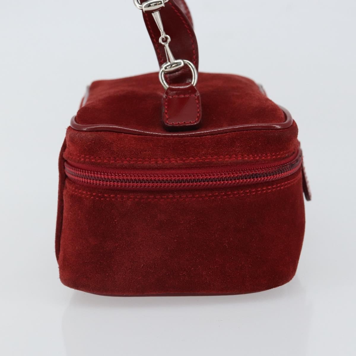 Gucci GUCCI Horsebit Vanity Bag Hand Bag Suede Red Gold 032 1705 0141 Authentic yk19984