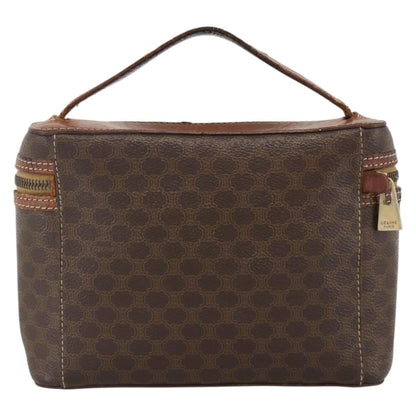 Celine CELINE Macadam Canvas Vanity Hand Bag PVC Leather Brown Gold Authentic ka2851
