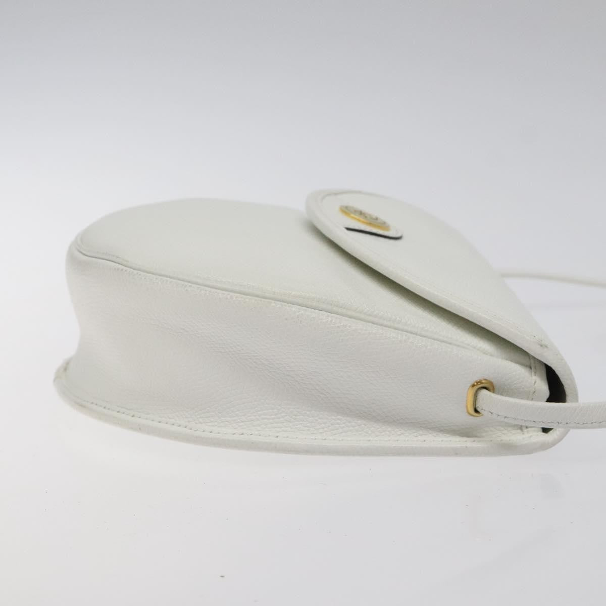 Dior Christian Dior Shoulder Bag Leather White Gold Authentic BA1797
