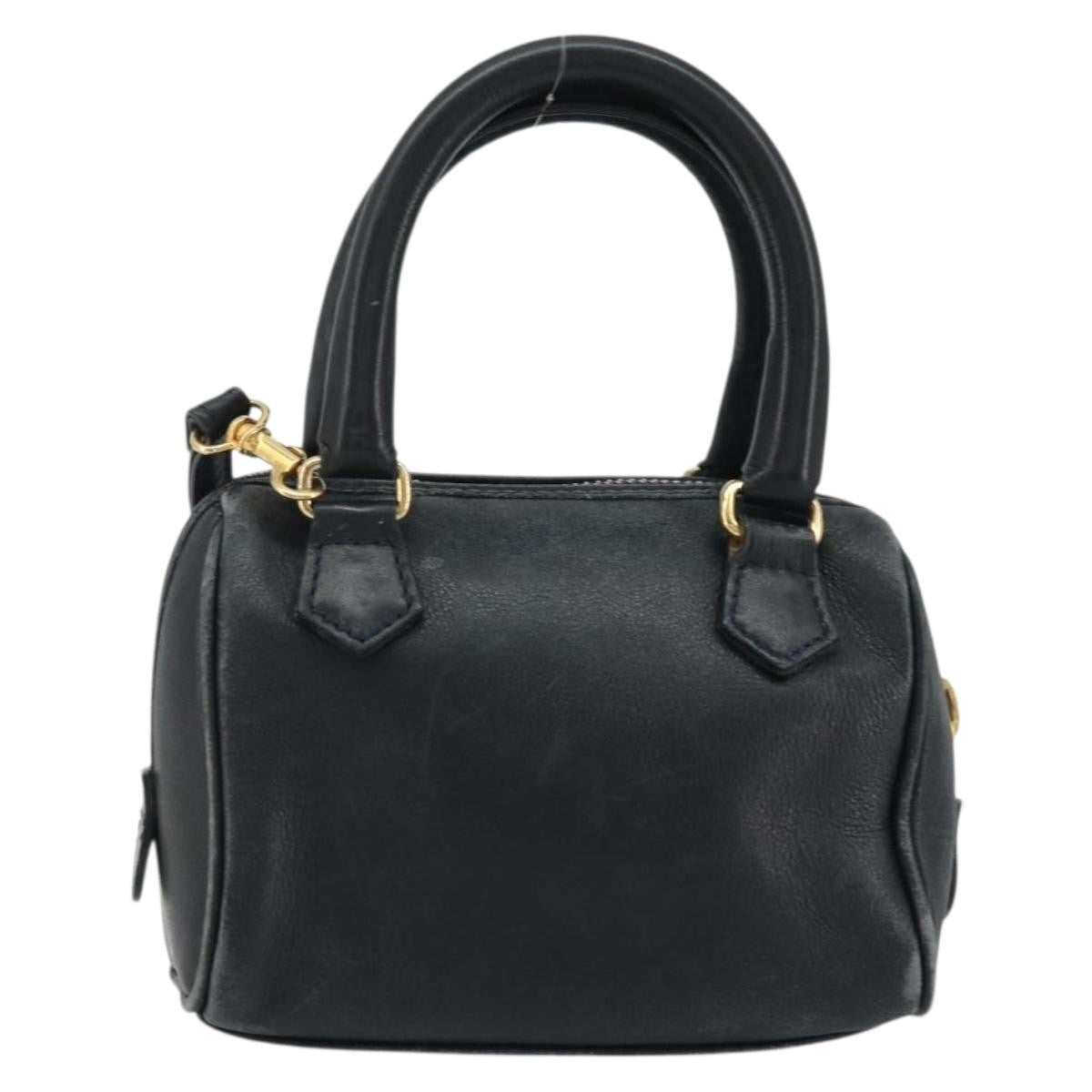 Celine CELINE Hand Bag Leather 2way Gold Navy Authentic am11231A