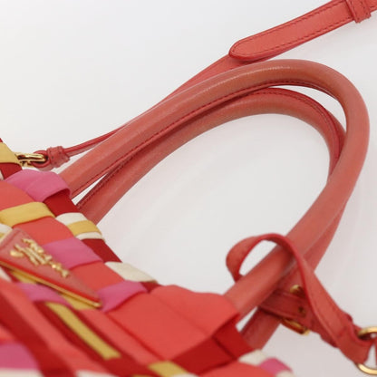 Prada PRADA Hand Bag Nylon 2way Red Gold Authentic 164691