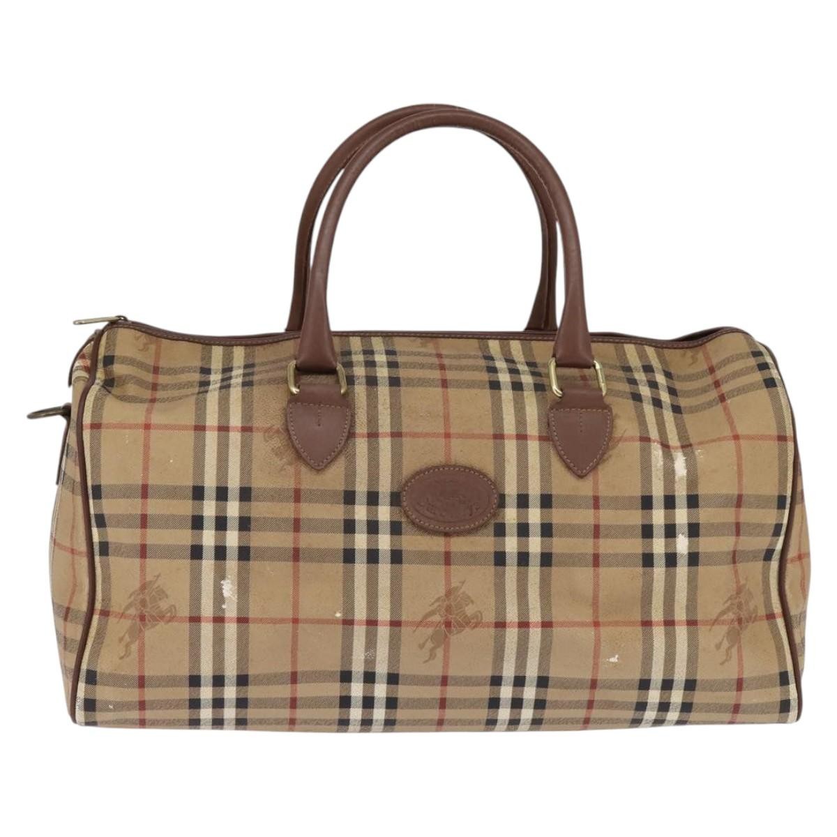Burberrys Burberrys Nova Check Boston Bag PVC Beige Gold Authentic gh919