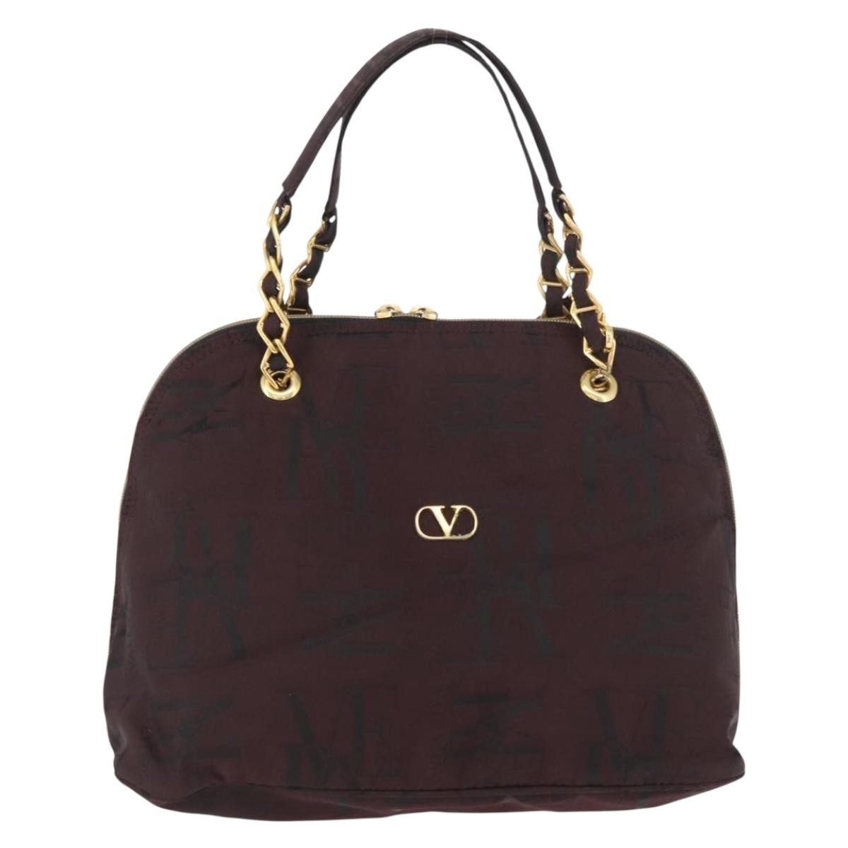 Valentino VALENTINO Chain Hand Bag Nylon 2way Bordeaux Gold Authentic bs34111