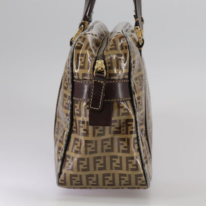 Fendi FENDI Zucchino Canvas Hand Bag Brown Gold Authentic bs21516